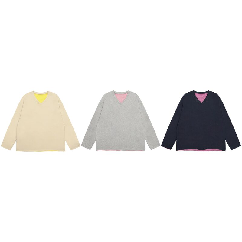 春と秋の新作 LF 刺繍スモールロゴクラシックダブルカラーラウンドネックルーズカップル V ネックレイジースウェットシャツ|undefined
