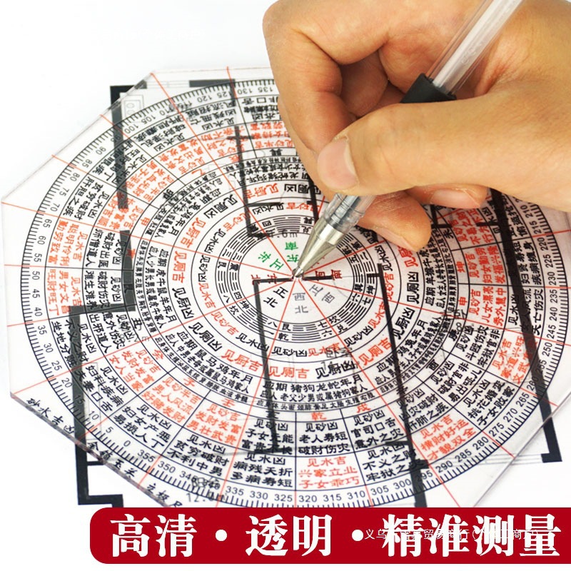 Y立极尺金锁玉关走马阳砂水吉凶加厚专业高精度八边形透明罗盘