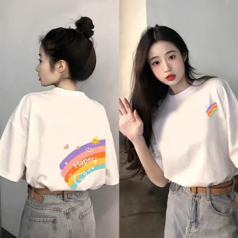 夏の純粋な綿の女性のための半袖 tシャツ 2025 新しいホットスタイル白ルーズカジュアル多用途 tシャツファット mm トップ服|undefined