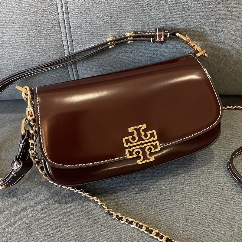 Tb Women's Bag Britten Patent Leather Underarm Bag with Double Shoulder Straps, Baguette Bag, Crossbody Handbag, Chain Bag, Single Shoulder Evening Bag