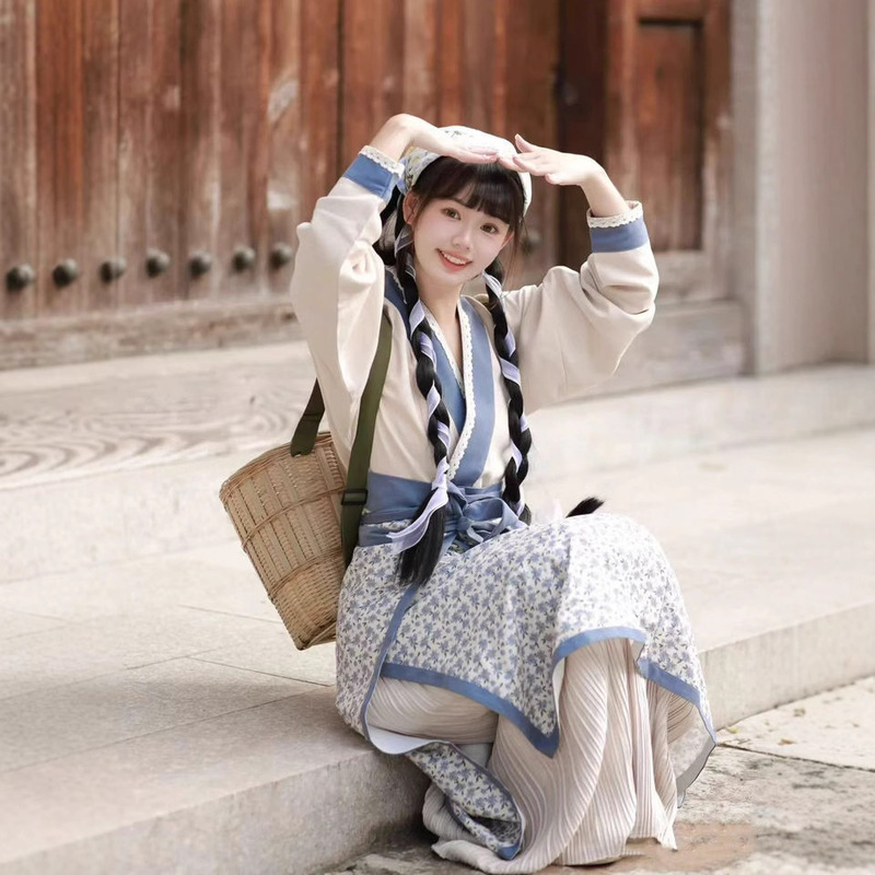 Hanfu Girl Fairy Pastoral Style Photo Shoot Outfit Cute Countryside Heroine Village Girl Peasant Girl Spinning Skirt