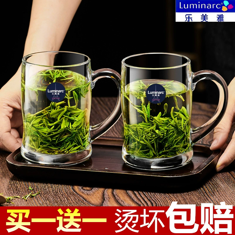 带把手玻璃杯家用水杯待客泡茶杯耐高温钢化绿茶杯喝水杯子