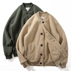 ベルベット野球ジャケット秋と冬の新しい若者のトレンド日本のシンプルなカジュアルジャケット厚いシェルパ暖かいジャケット