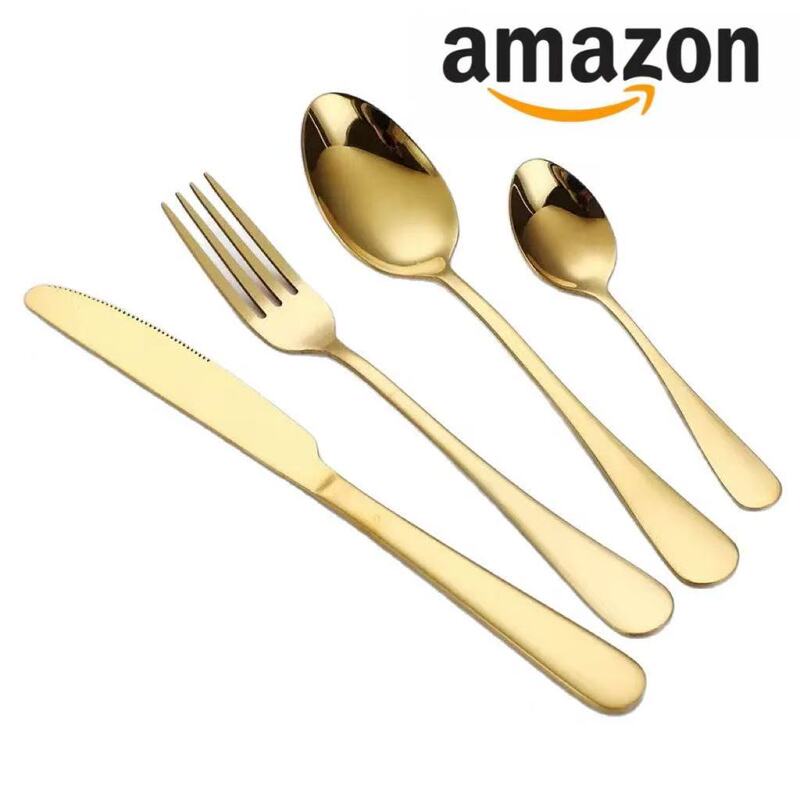Cross-Border Amazon Titanium-Plated 1010 Stainless Steel Tableware 4-Component 24-Piece Set Western Steak Knife, Fork and Spoon Set Cross-Border Amazon Titanium-Plated 1010 Stainless Steel Tableware 4-Component 24-Piece Set Western Steak Knife, Fork and Spoon Set