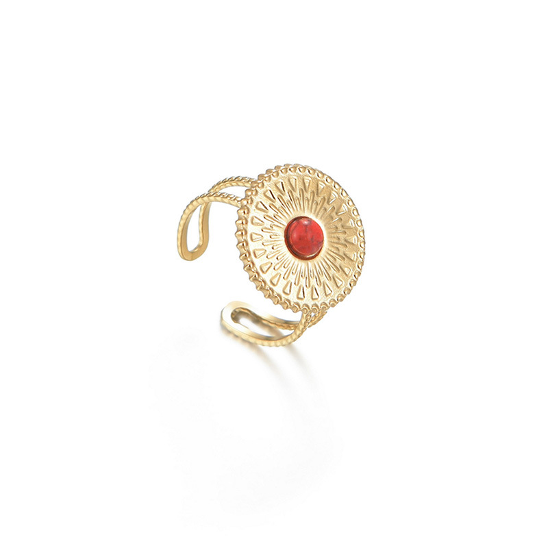 Bague En Forme De C Rubis En Relief Simple Vintage Pour Femme, Bague Ouverte En Acier Au Titane display picture 4