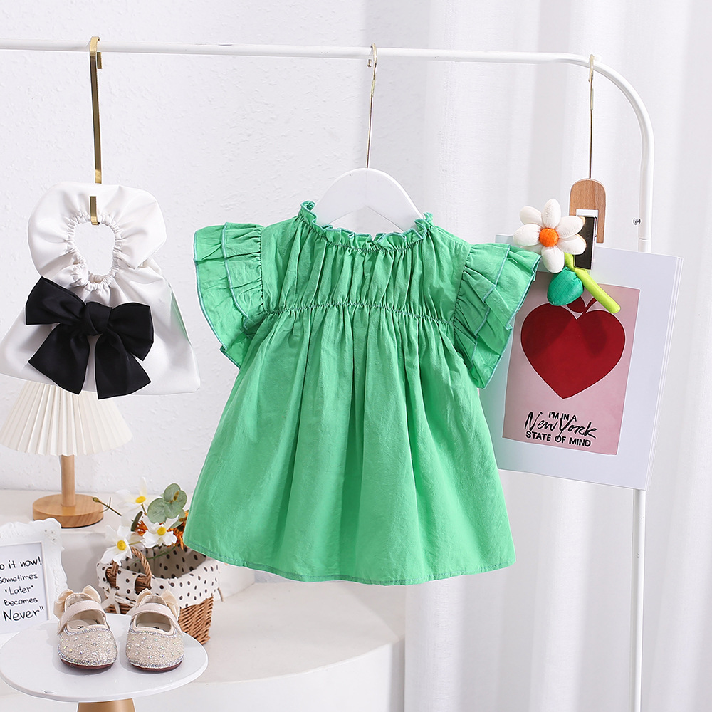 Korean Version Of Children's Clothing Summer Girls'Shirts With Flying Sleeves And Stylish Small And Medium-sized Children's Tops Baby Stand-up Collar Shirts