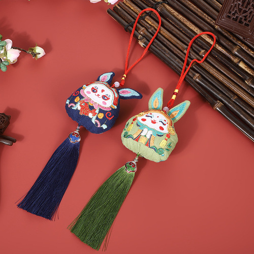 Rabbit Year Good Luck Mascot Cute Cartoon Scented Sachet Blessing Gift Pendant Embroidery Chinese Style Peking Opera Scented Sachet