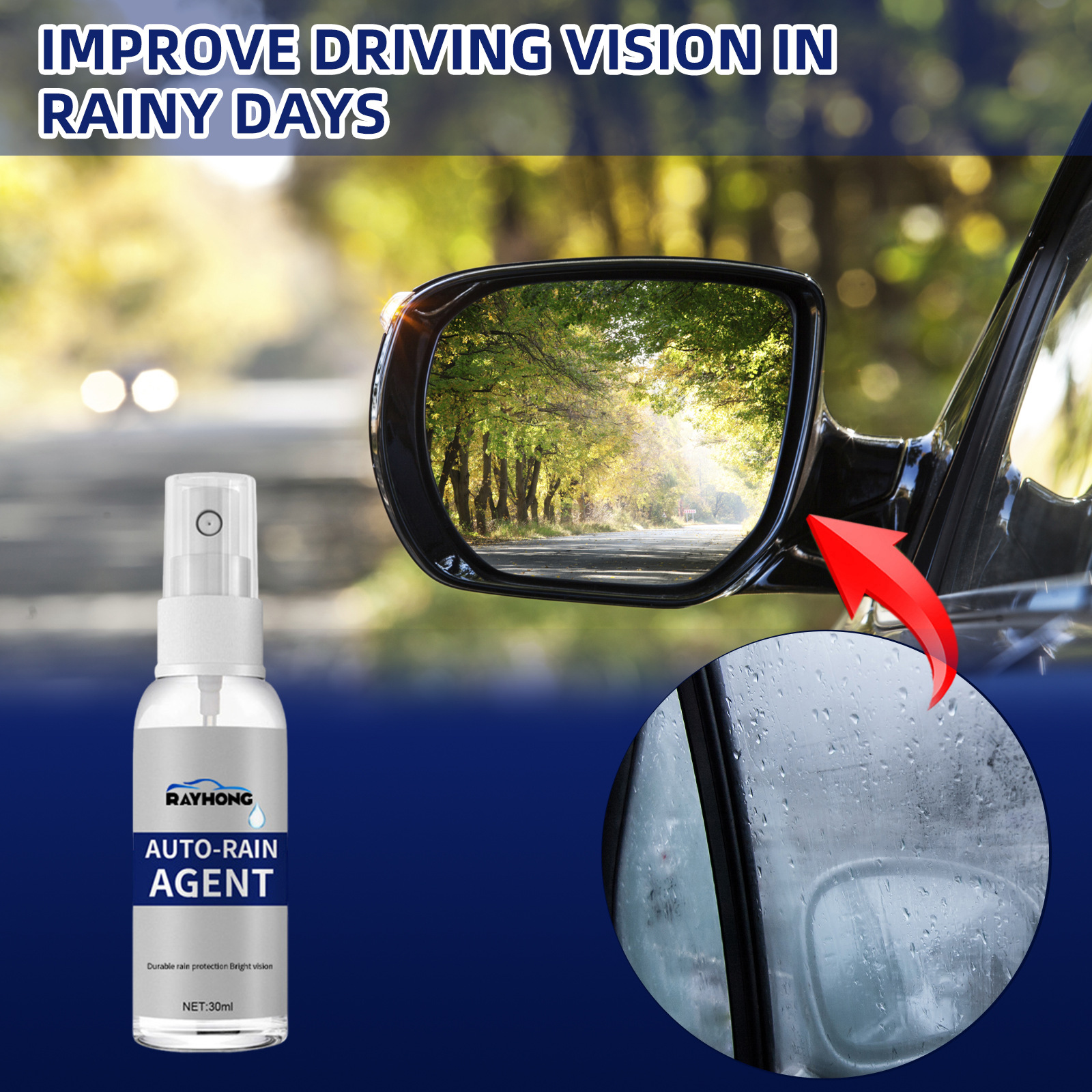 RAYHONG Car Glass Anti-Fog Agent Blue Car Windshield Decontamination Crystal Coating Rain and Fog Prevention Agent