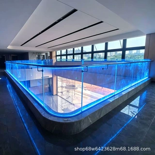 美式LED玻璃栏杆酒店别墅住宅户外无边框露台护栏工程安全扶手