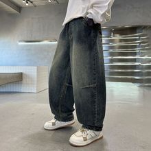 男童秋装裤子2024新款中大儿童牛仔裤春秋款宽松炸街男孩长裤潮流