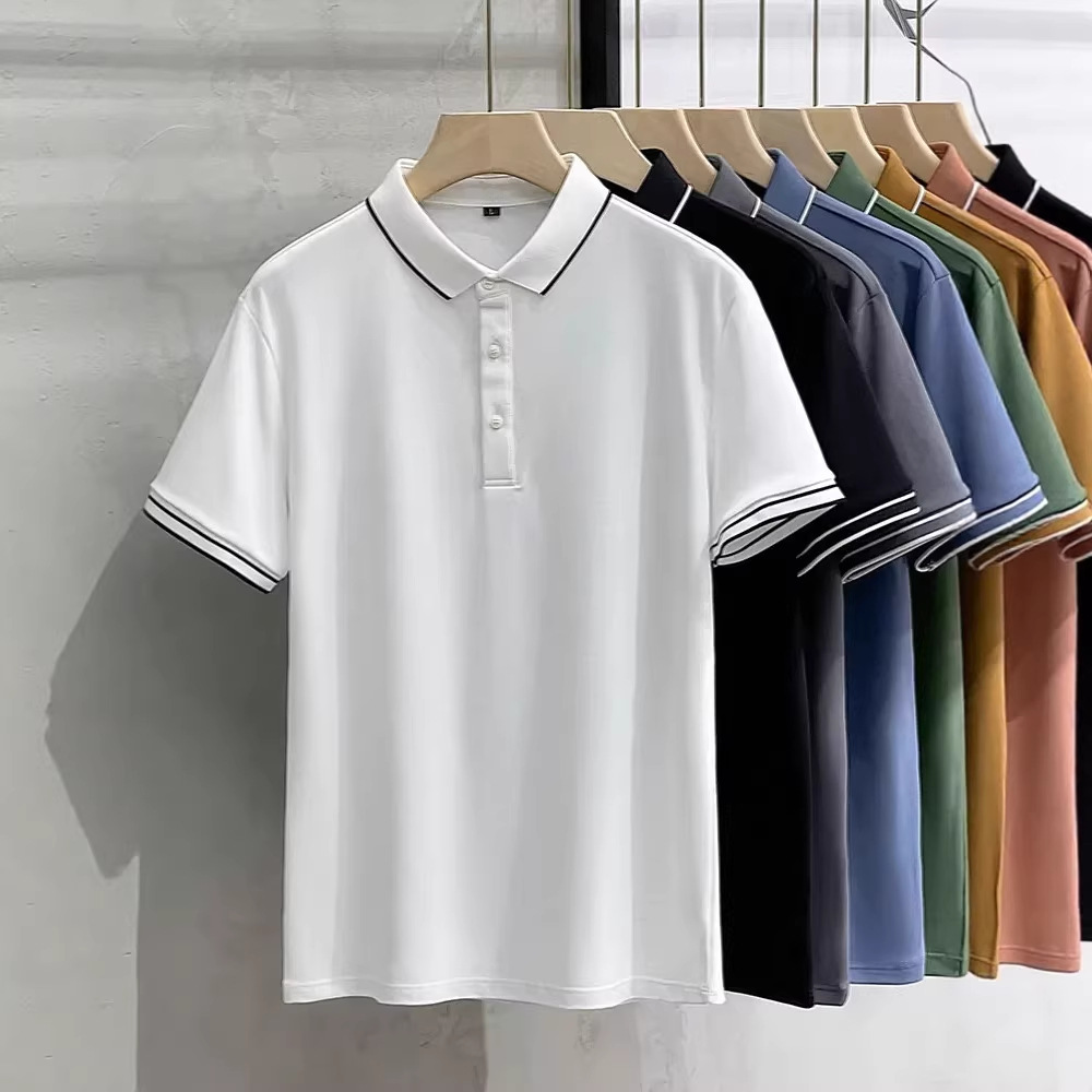 Tiktok verano nuevo Polo camisa de los hombres de seda de hielo de manga corta juvenil casual simple moda todo partido solapa camiseta