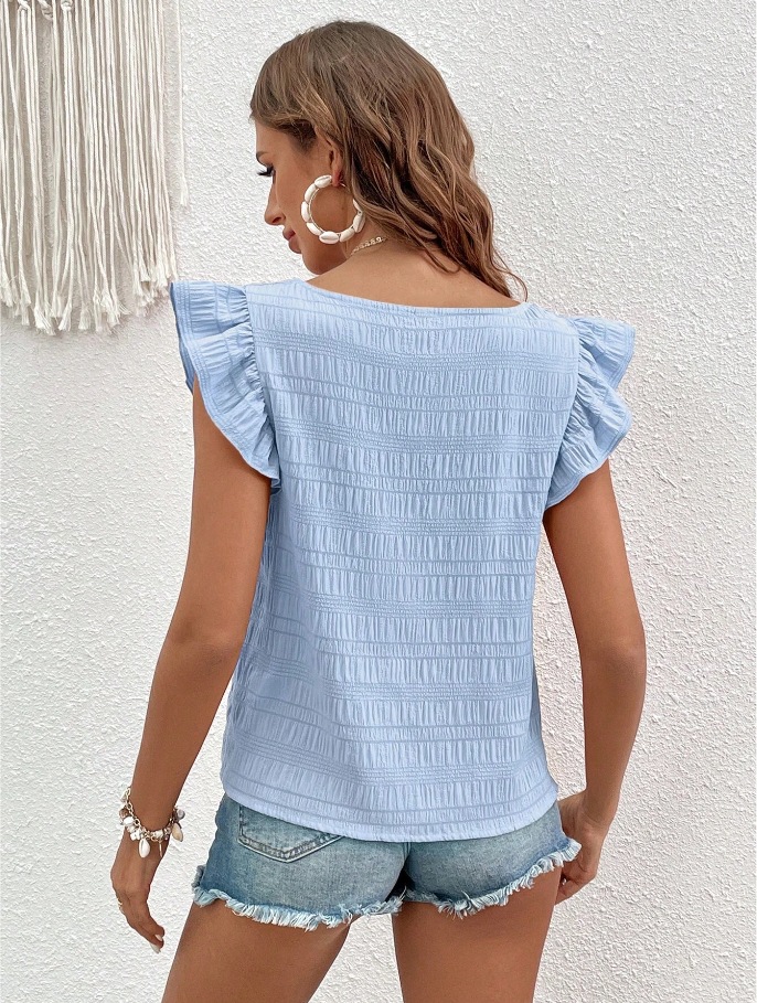 Women's T-shirt Short Sleeve Blouses Ruffles Simple Style Solid Color display picture 24