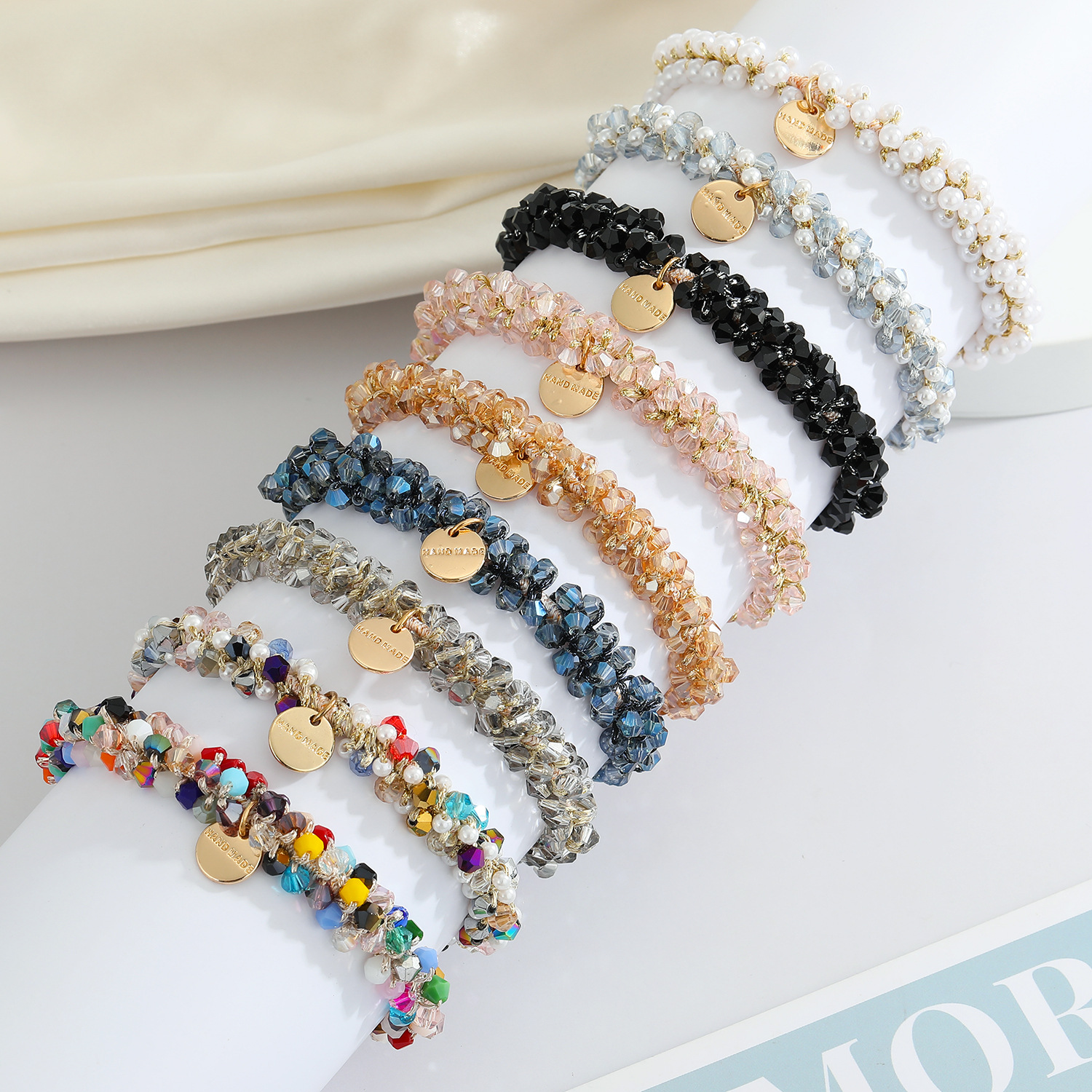 10g Weight Travel Occasion Geometric Pattern Women'S Gender Grey, White, Blue, Yellow, Black Color Korean Multicolor Crystal Pearl Hair Tie Simple Hair Rope Hair Accessories 无