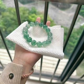 冰种飘花翡翠手串圆珠串缅甸天然a货正品飘绿花珠子手链女款礼物