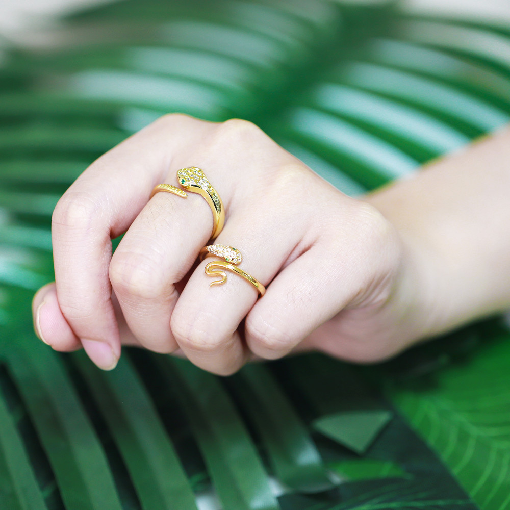 Fashion simple opening adjustable snake-shaped zircon copper ring
