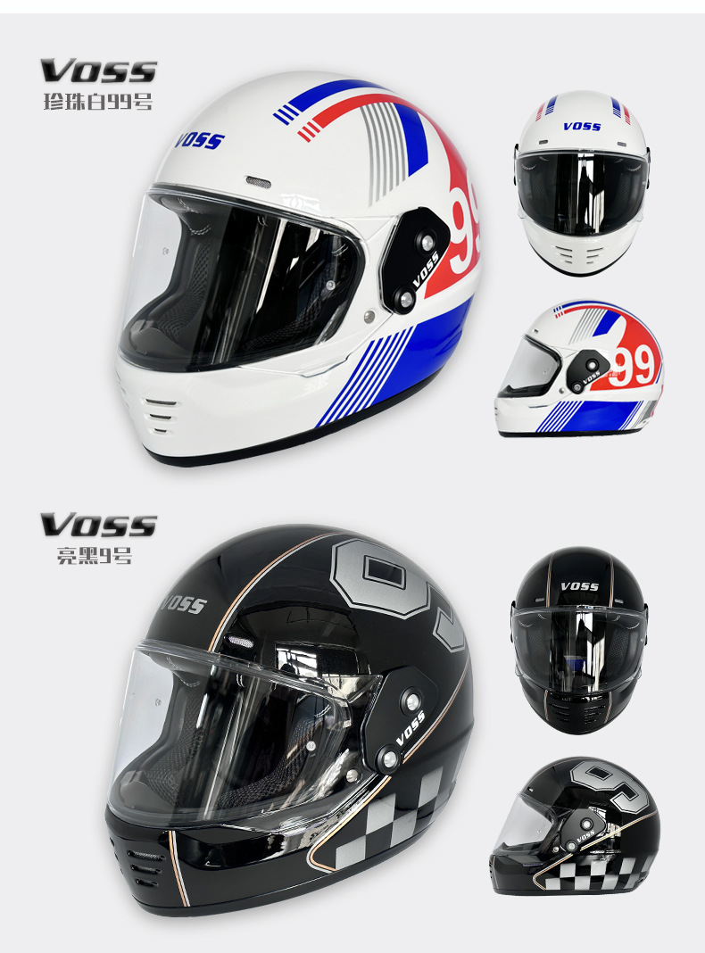Voss New National Standard Cruise Cycling Motorcycle Electric Vehicle Full-Face Helmet Retro Motorcycle Open-Face All-Season Safety Helmet for Men and Women