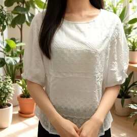 纯棉泡泡袖蕾丝衫  短袖女2026夏新款宽松显瘦上衣洋气小衫