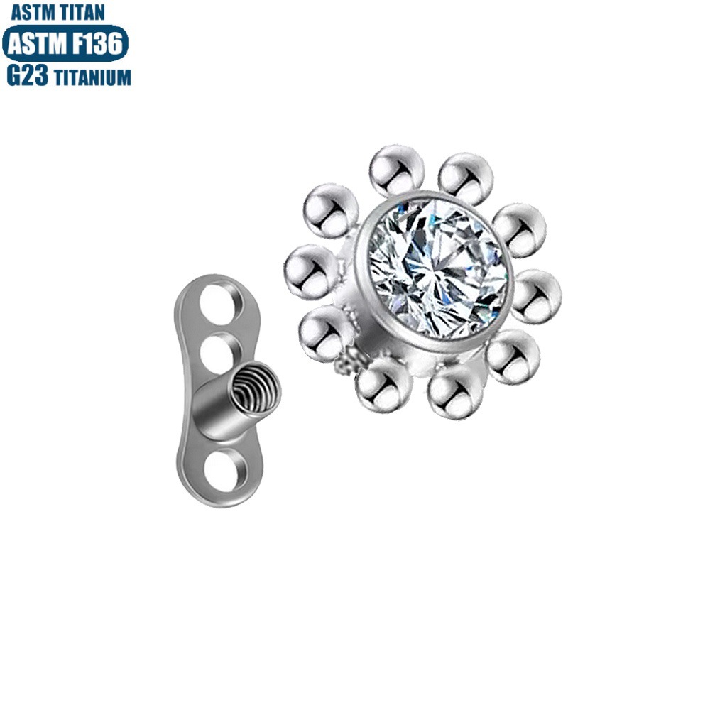 Silver pointed spike labret stud material detail