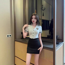 足疗店足浴技师工作服新款女气质前台沐足衬衫百褶裙工衣套装8525