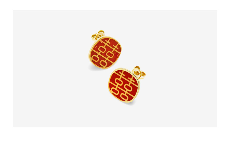 Chinese Style Retro Festive Double Happiness Red Drop Oil Earrings display picture 2