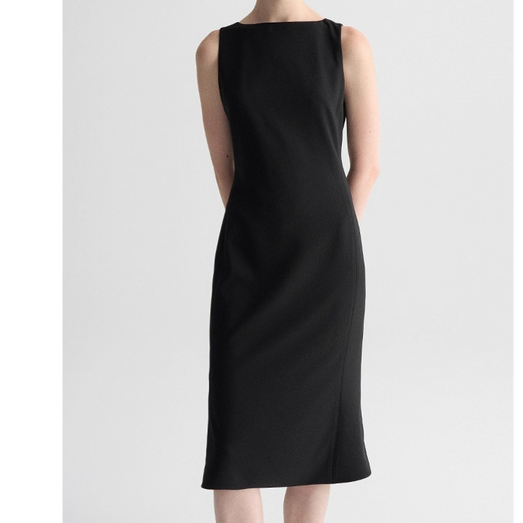 2025 French Black Normcore Little Black Dress Long Skirt Classic Boat Neck High-End Sleeveless Commuter Dress for Women