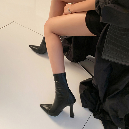 2024 New Spring New High Heel Short Boots Korean Style Internet Celebrity Slim Boots Pointed Toe Stiletto Heel OL Commuting Ankle Short Women's Boots