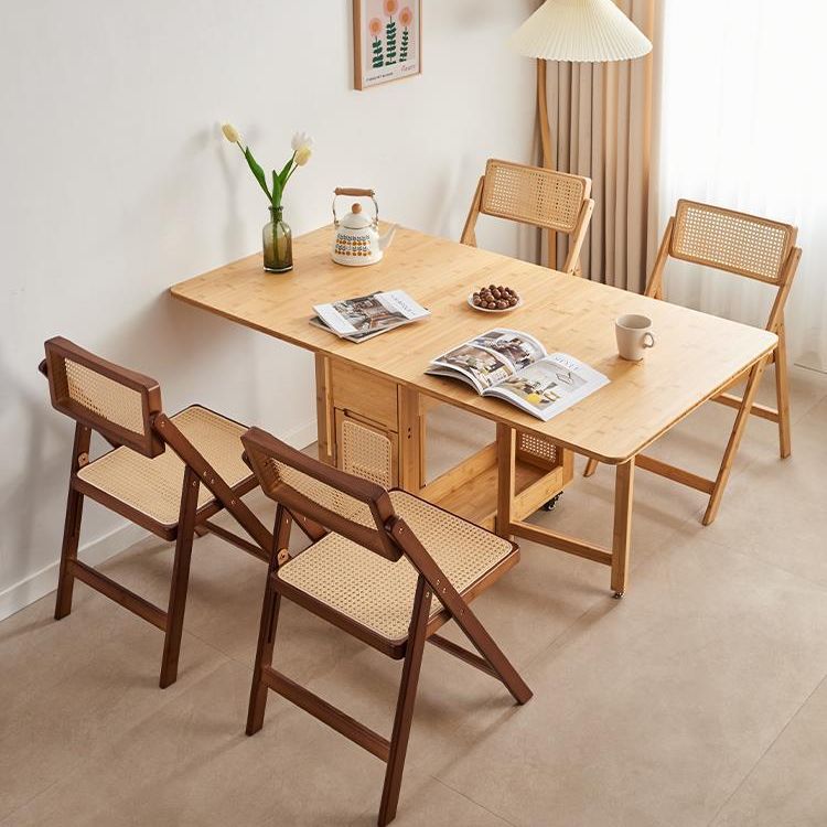 Mesa de comedor plegable de madera maciza hogar pequeño apartamento ratán cuadrado mesa de comedor retráctil japonés moderno simple combinación de mesa y silla