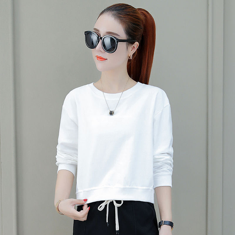 High-Waisted Short Long-Sleeved Sweatshirt for Women, Loose Autum New Style, Versatile and Stylish Women's Round Neck Top for Small People to Wear Outside