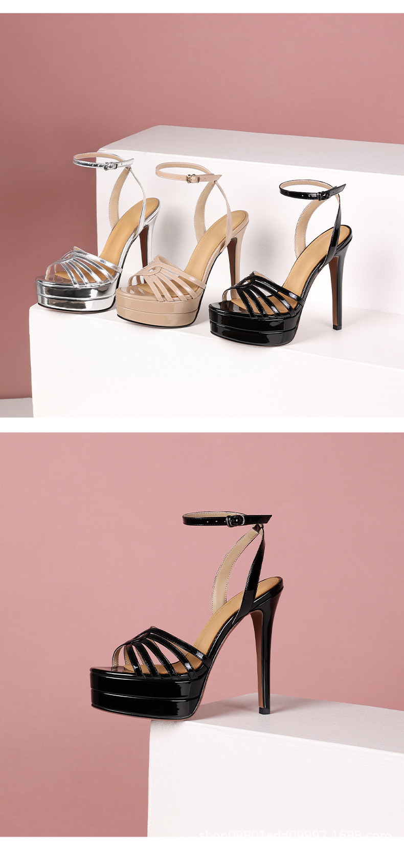 Sandal nữ cao gót mũi nhọn quai khóa một dây, đế platform chống nước, phong cách retro gợi cảm — đen chi tiết 8