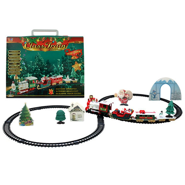 Электрический поезд-игрушка Christmas, рельсовый набор на батарейках, красно-зелёный