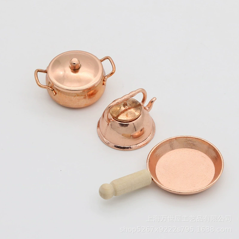 Small realistic doll house, copper set, scale 1:12, 3 pieces