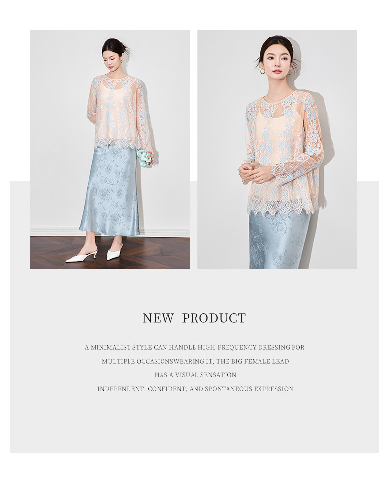 Áo sơ mi ren jacquard phong cách Pháp thanh lịch tay dài — Màu hồng chi tiết 4
