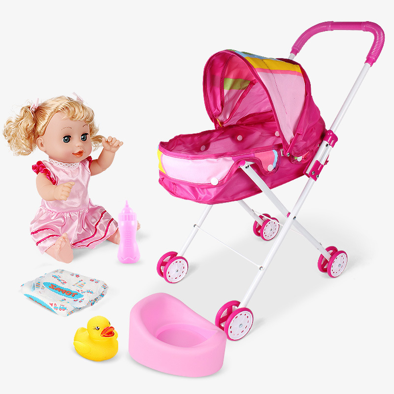 Source Factory Children's Toys Girls Play House with Doll Stroller Simulation Baby Stroller Wholesale