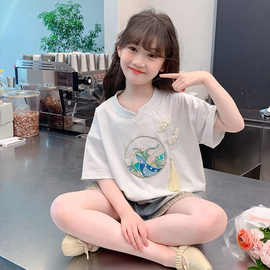 女童新中式短袖t恤夏季2025新款儿童夏装纯棉半袖T小女孩国风上衣
