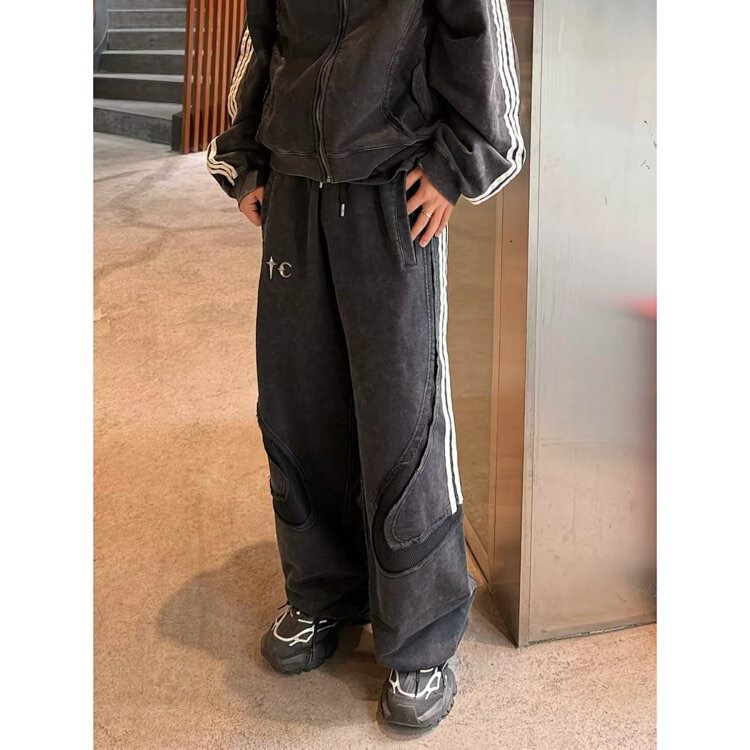 Dueler Aesthetics Heavy Industry Vintage Tc Collaboration Embroidered Metal Logo Straight Loose Sweatpants Unisex