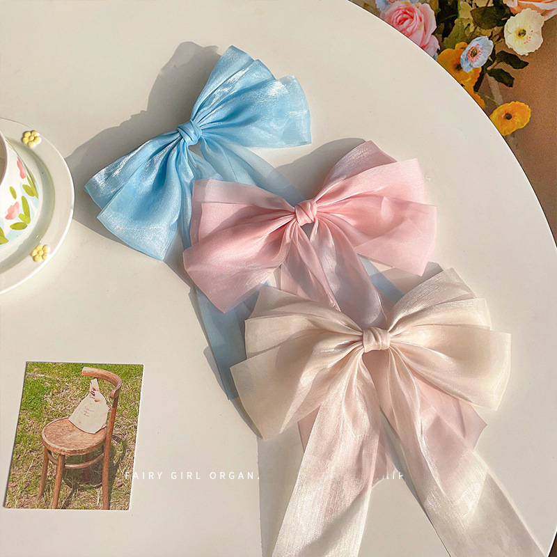 Cream sweet gauze bow hairpin super fairy top clip back head hairpin hair accessories spring clip yiwu wholesale_voghion.com