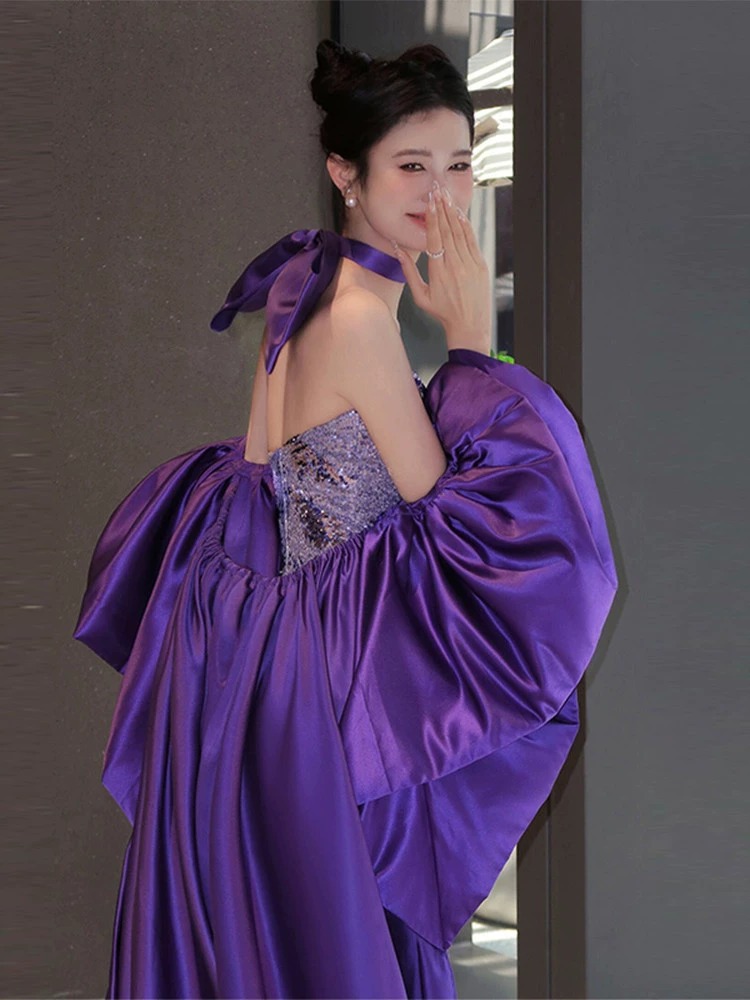 Elegant Purple Mermaid Evening Gown for Women Sophisticated Birthday Party Bridal Toasting Dress Unique Style Understated Luxury_ecoleips.com