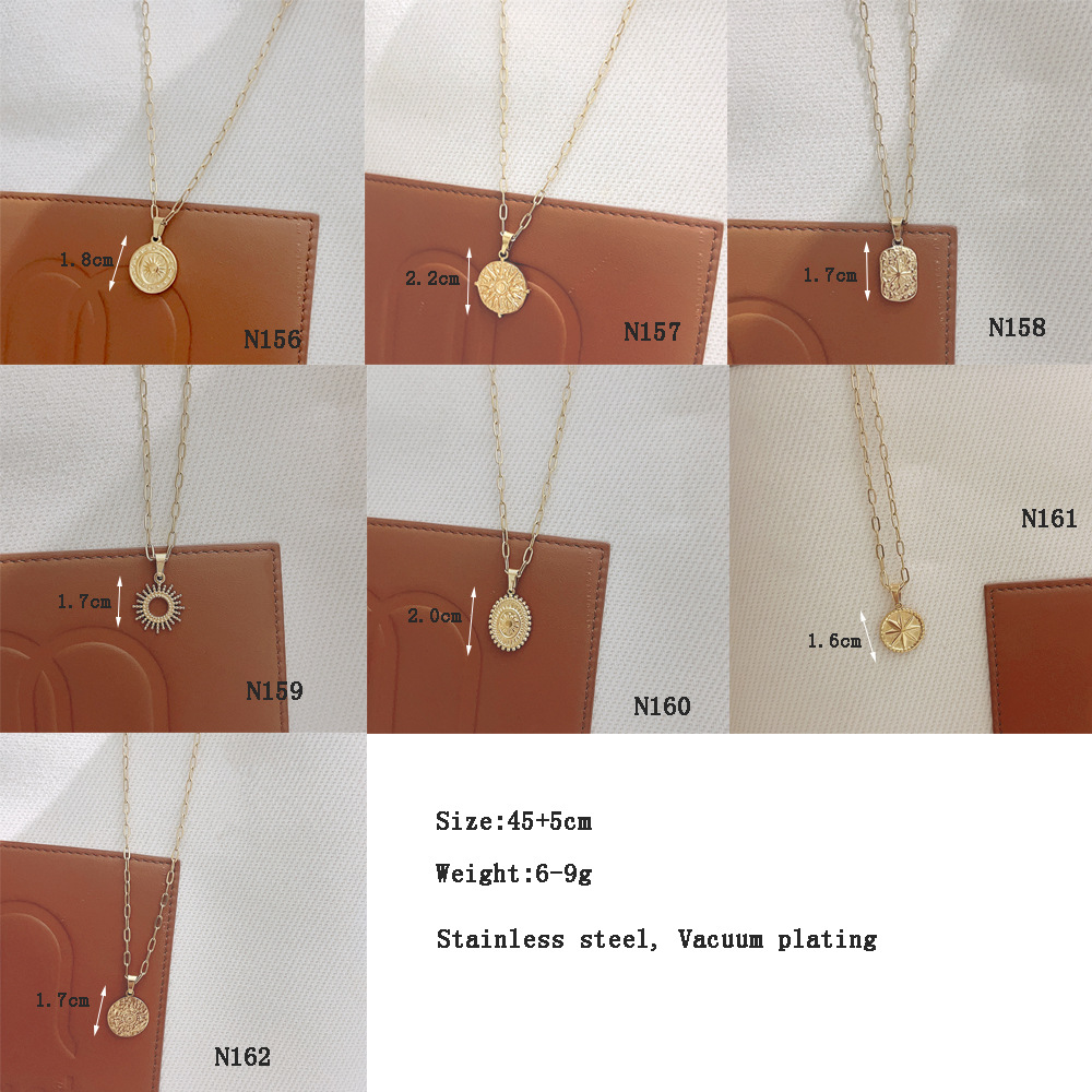 Fashion Round Sun Star Stainless Steel Titanium Steel Plating Pendant Necklace 1 Piece