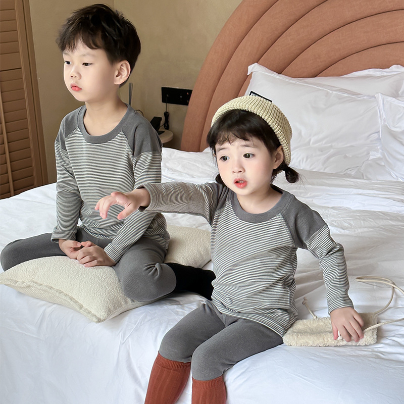 Autumn and Winter Children's Raglan Sleeve Underwear Set Boys and Girls Thermal Tops and Pants Seamless Warm Loungewear Pajamas
