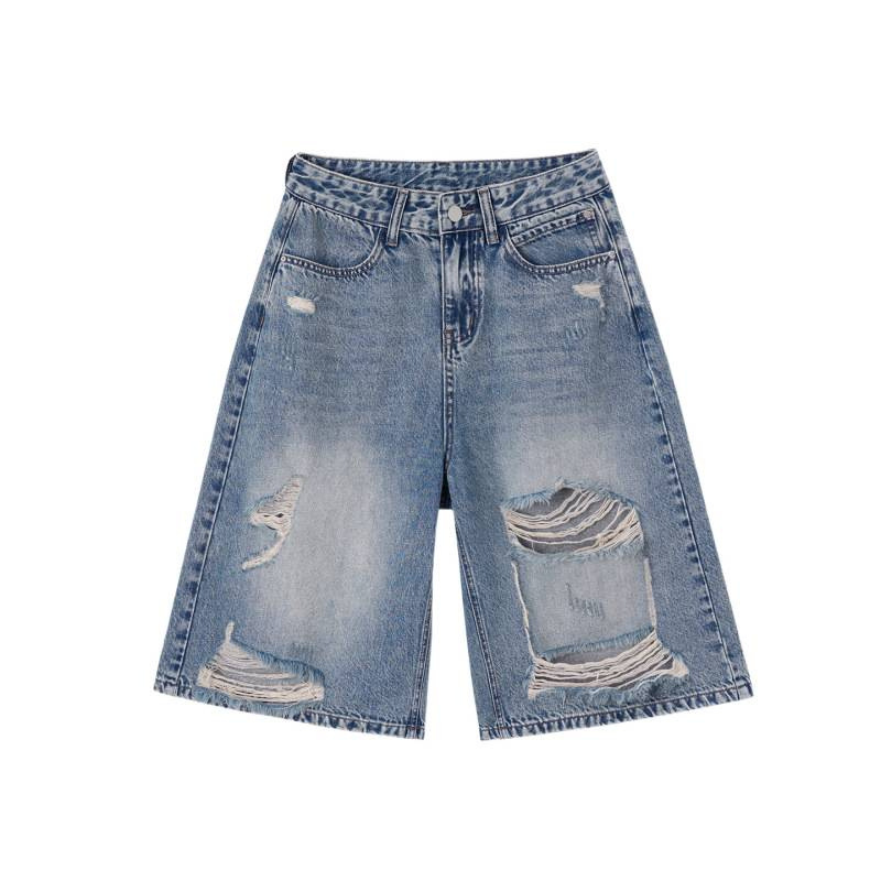 Vintage jeans agujeros para mujeres 2026 verano nuevo suelto delgado tamaño grande graso MM recto siete pantalones de piernas anchas
