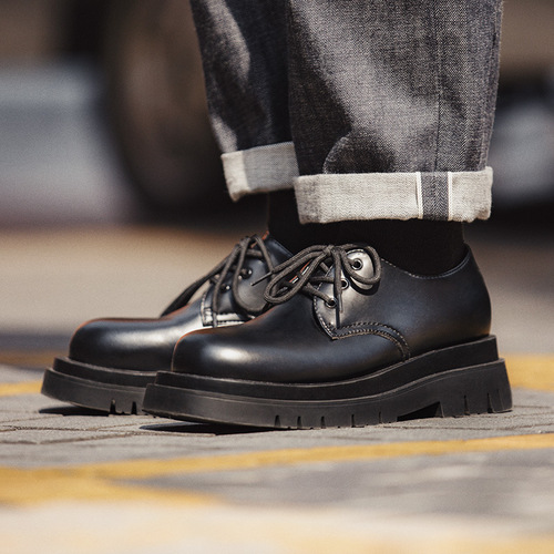 Mardenby Shoes Men's Low-Top Martens Boots Thick Sole Black Work Shoes British Couple Casual VIBE Leather Shoes