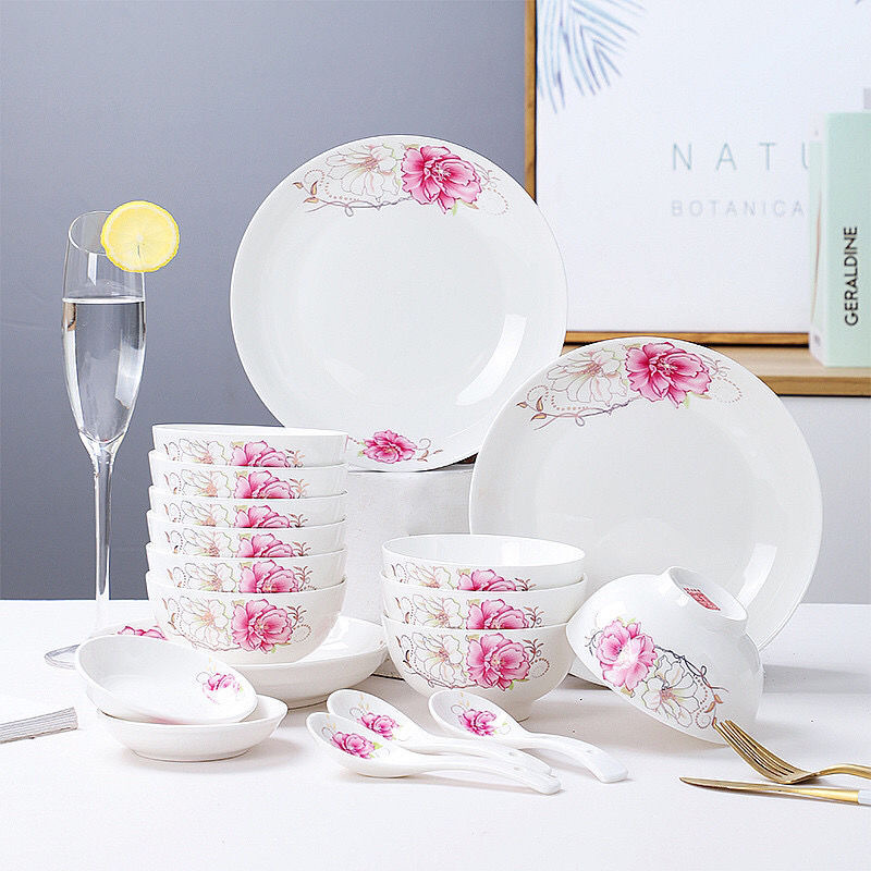Wholesale ceramic bowl plate tableware meal bowl rice bowl dish golden flower rice plate multi-use soup plate fish plate square plate