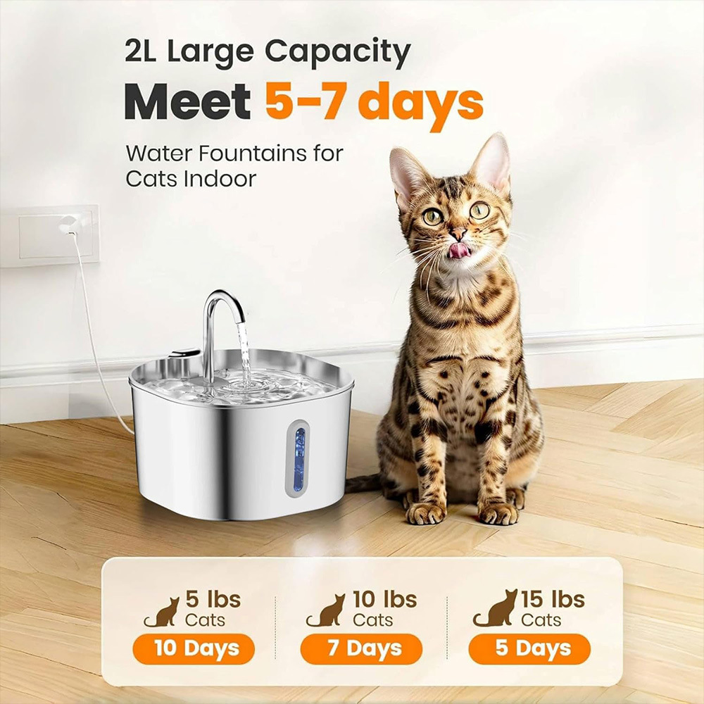 Transfronterizo nuevo 2.2L mascota inteligente beber agua de acero inoxidable gatos perros alimentador de agua de ciclo automático silencioso