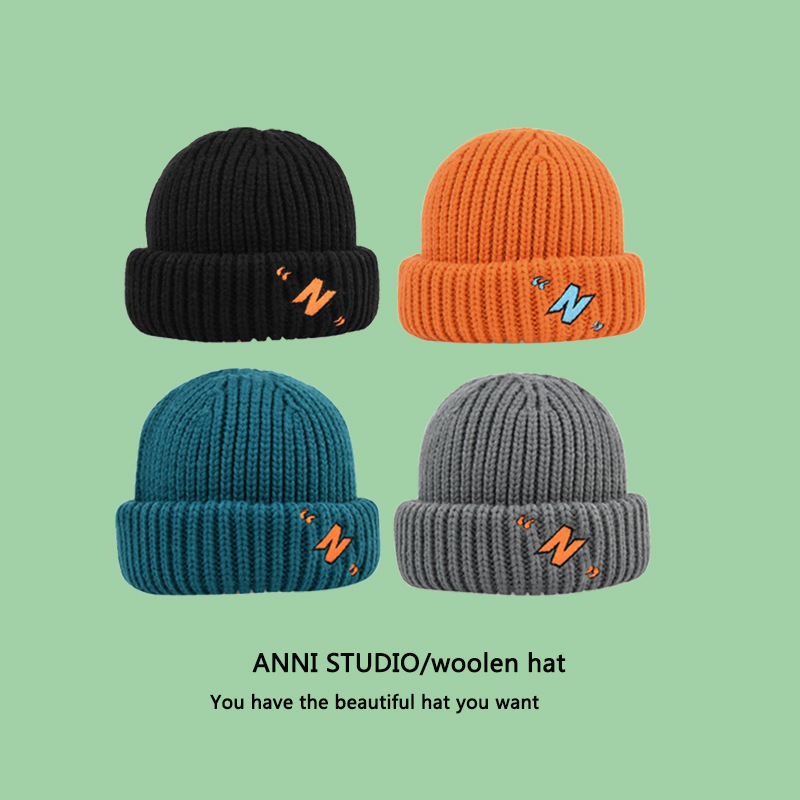 autumn and winter 2021 new korean style ins hip hop curling embroidered hat student versatile knitted skullcap men and women fashion