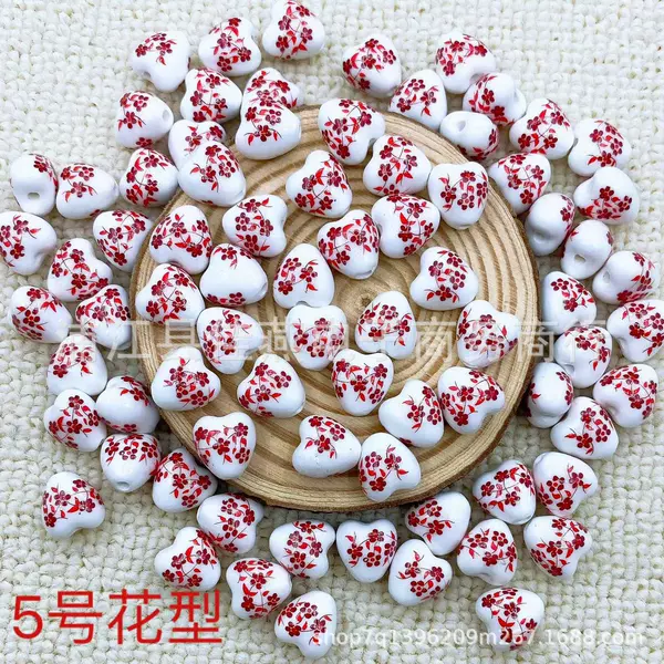 Heart-shaped applique ceramic beads【5】