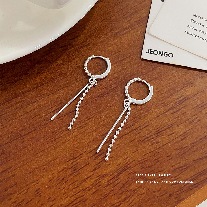 볼 체인 귀걸이-실버