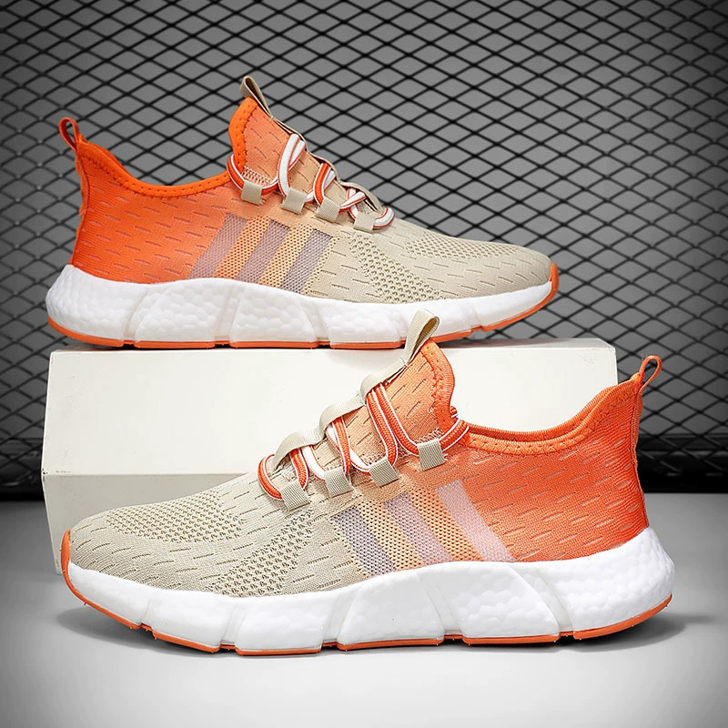 Сетчатая Спортивная повседневная обувь, Мужская Удобная пара с мягким низом, модная обувь, летняя дышащая тканая универсальная обувь для бега градиентного цвета