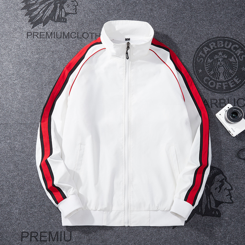 Chaqueta transfronteriza para hombre con cuello alto fino 2024 primavera y otoño nuevos hombres estilo coreano delgado a rayas azules al aire libre top exterior