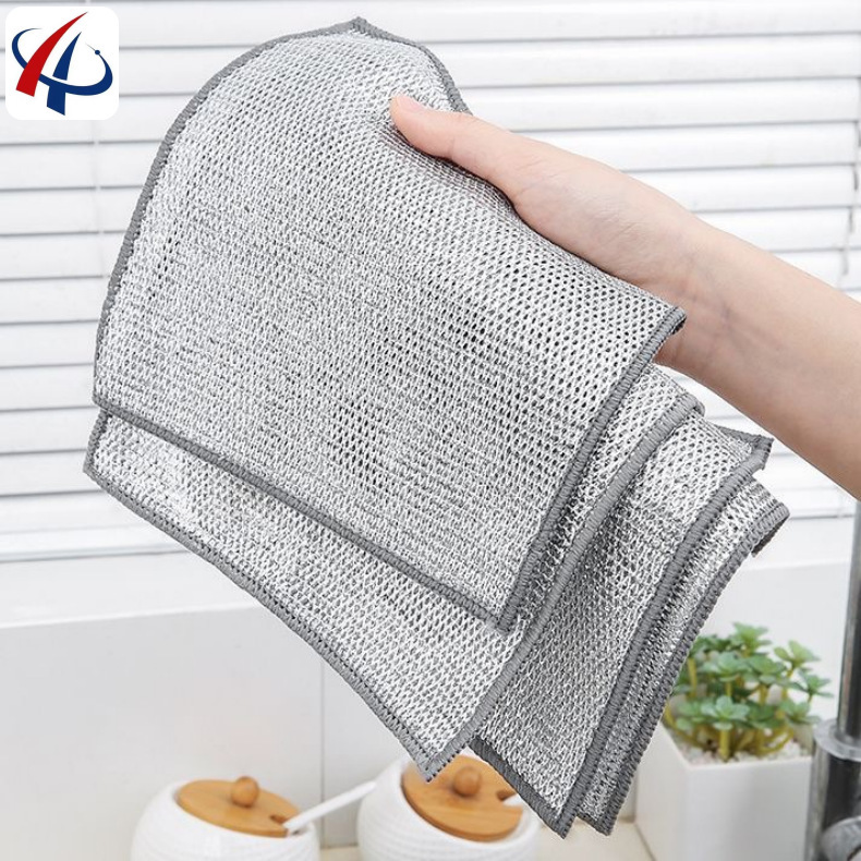 Kitchen Silver Wire Cleaning Cloth, Silver Wire Dishcloth, Wear-Resistant Double-Layer Double-Sided Non-Greasy Steel Wire Dishcloth
