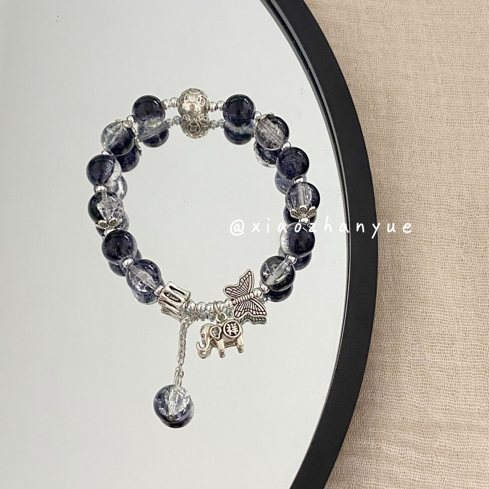 나비 행운의 코끼리 팔찌 (블랙)